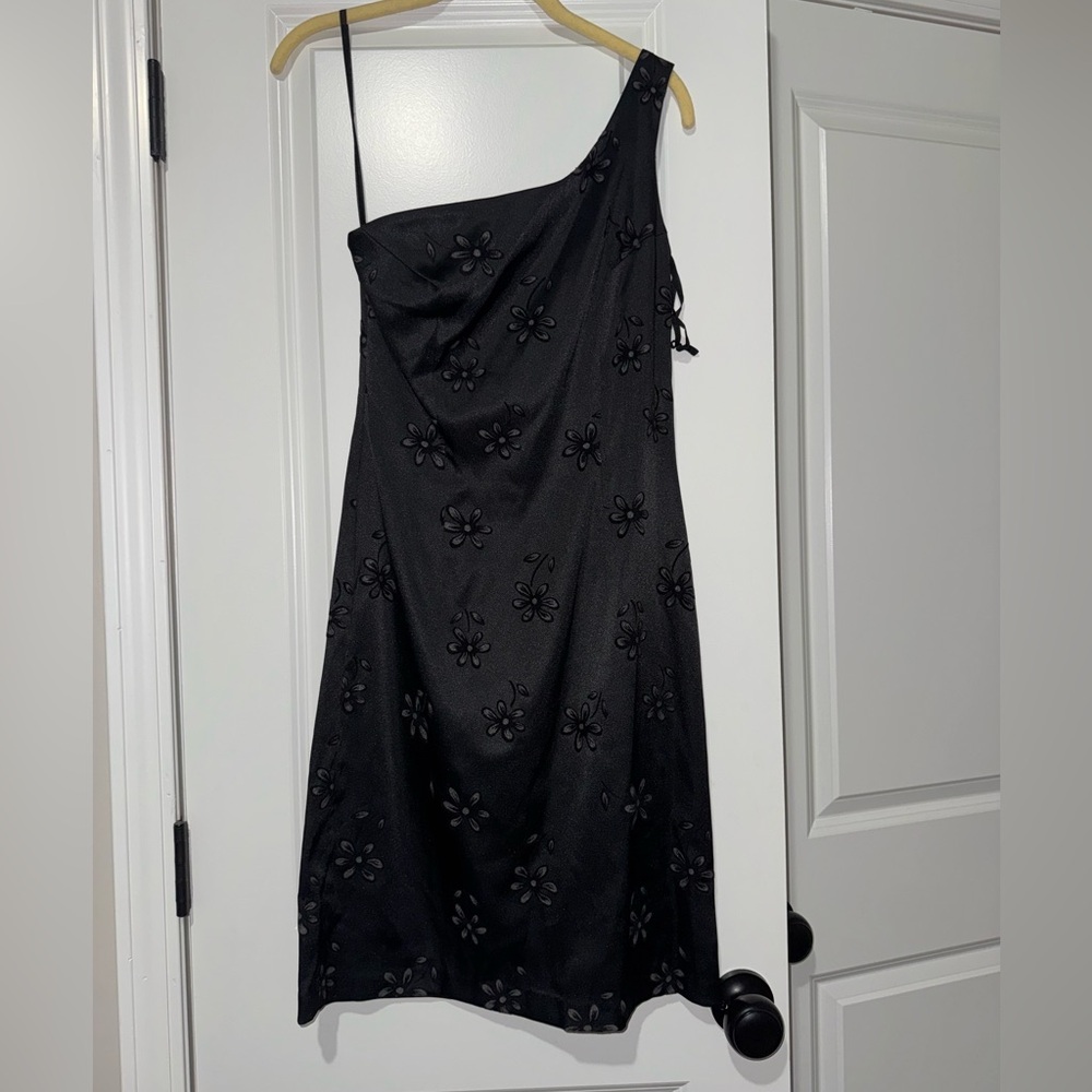 Vintage Black Satin Rampage One Shoulder Short Dress size 7